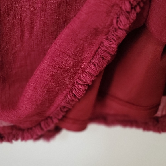 Wishlist Deep Red Boho Off The Shoulder Frayed Hem Swing Mini Dress S/M. - Picture 10 of 15